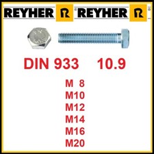 Sechskant Maschinenschraube DIN 933 10.9 galvanisch verzinkt Vollgewinde M8 - 20