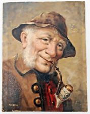 Qualitätsvolles Ölgemälde auf Holz - Mann mit Hut und Pfeife von Mumberg Antik