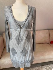 Damen Bluse Kleid Lagenlook Gr L Grau Spitze V-Ausschnitt - Hingucker