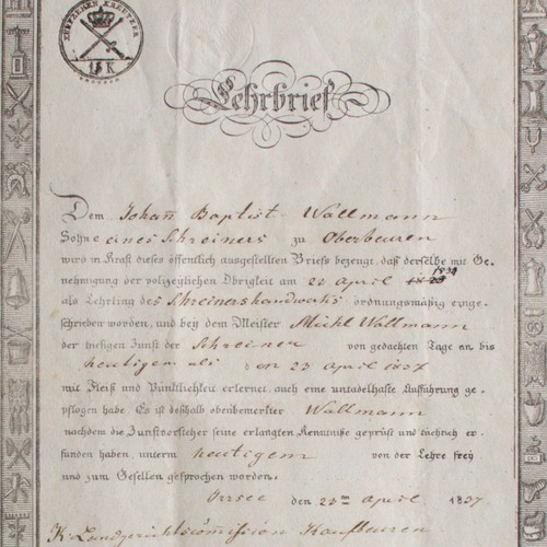 Lehrbrief 1837 bayern - lehrbrief,
