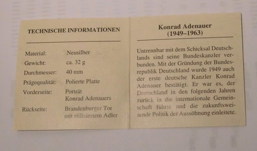 Konrad adenauer medaille - -,