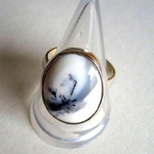 Ring Dendriten Opal, 925er Silber - Dendritenopal Gr. 17,2 - Ringschiene offen