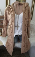 Neu Winter Cardigan Strickjacke Jacke Kapuze Grob Zopfmuster Camel 36-38-40