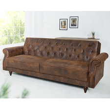Chesterfield 3-Sitzer MAISON BELLE AFFAIRE 220cm antik braun Schlaffunktion
