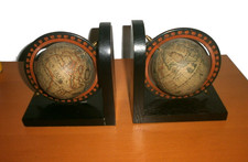 2 Buchstützen Globus Buchständer Globen Erdkugel Erde Holz Höhe 15 cm 60er Jahre