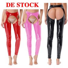 DE Damen Wetlook Leggings Glänzend Lackleder Hose Strumpfhose Party Clubwear