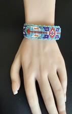 Vintage Glasperlen Seeds Indianer Schmuck Armband Leder Ethno Folk Rocailles