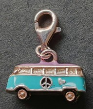 BULLI THOMAS SABO CHARM ANHÄNGER VW BUS PEACE & LOVE TÜRKIS/LILA 925ER STERLING