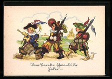 Künstler-AK Liesel Lauterborn: Drei Soldaten mit Trommel 