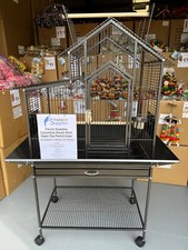 Papageienzubehör Columbus Papageienkäfig im Hausstil mit offenem Deckel - Antik