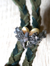 ❤️ GRÜNE WILDLEDER HALSKETTE  VERSTELLBARE LÄNGE EICHEN GRANDELN  SELTEN GETRAGE