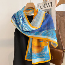 Seidentuch Halstuch Damen 140x35 Herbst Strandtuch blau Stola Schal Frühling