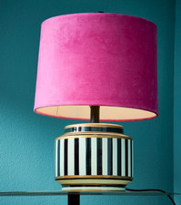 Tischleuchte Retro Lampe Streifen schwarz weiß Schirm pink 48cm Lampe E27