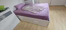 IKEA Brimnes Bett, 4 Schubladen, Weiß, Lattenrost, Regal-Kopfteil, 140x200 cm