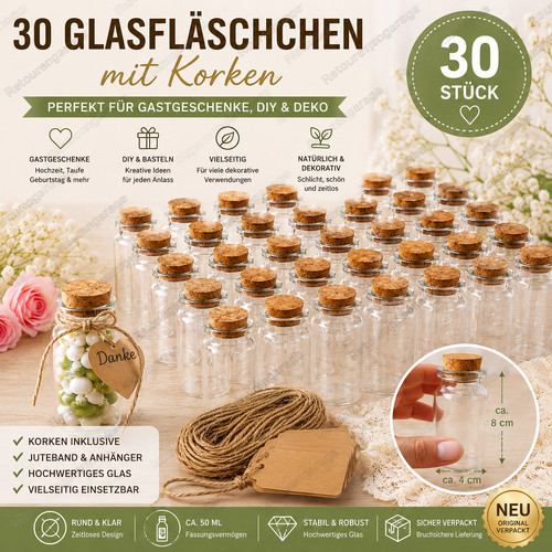 Glasfläschchen mit korken - mit,