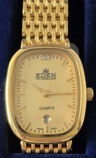 Eden Schweizer Damenuhr Quartz 3ATM 585 Hartvergoldet Mit 2 Similbrillanten  NEU