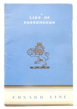 Passagierliste der legendären QUEEN MARY der Cunard Line vom 08. Februar 1952
