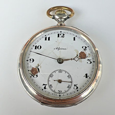 Antike 0,800 Silber Alpina mechanische  Taschenuhr Pocket Watch 100423-3-12