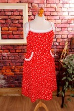 Vintage 70er Kleid Rot Weiß Rockabilly A-Linie Trägerkleid Retro Pin-Up 46