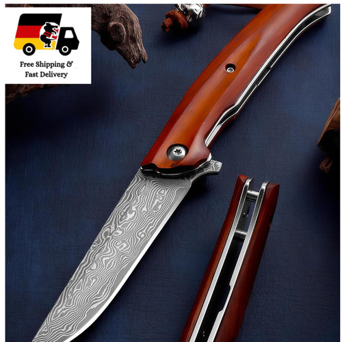 Damast taschenmesser holzgriff - damast,