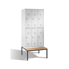 Garderobenschrank, 3x2 Fächer a 40cm, Holzbank untergebaut, Korpus Lichtgrau