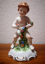 1A JAHRESZEITEN PUTTO ENGEL BLUMENKRANZ 23CM PORZELLAN NEUNDORF POWOLNY