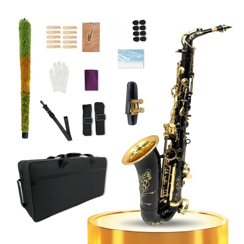 Black alto saxophone - saxophone, flat