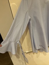 *Lieblingsstück*  Bluse Gr.44, maritim dezent gestreift, süsse Volants am Arm