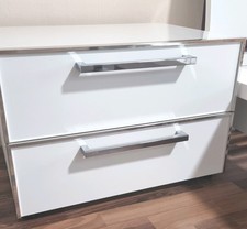 2x Nachtschrank Weiß/Chrom Modern mit Weißer Glasplatte Nachtkommode