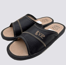 ✅ VIP Men Herren Leder Echtleder Hausschuhe Latschen Pantoffeln Pantolette offen