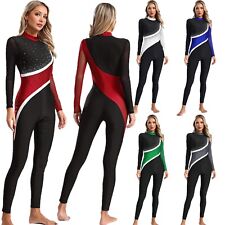 Damen Ganzkörper Turnanzug Glitzer Gymnastikanzug Eiskunstlauf Overall Jumpsuit