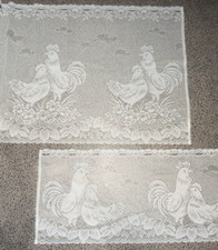 2x Scheibengardinen / Store Weiß Huhn Hahn ca. 160x30/51cm