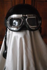 Motorradhelm Louis mit Schutzbrille, Halbschalenhelm mit Brille, alt