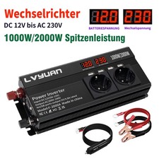 1000W 2000W Wechselrichter 12V auf 230V 4USB 2AC Schwarz Auto Spannungswandler