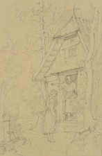 M. SCHWIND (1804-1871) Umkreis, Mädchen wird von Alter abgewiesen, um 1840, Blei