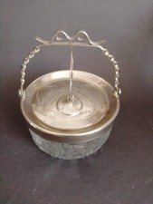 Alte Bonboniere mit schwenkbarem  Deckel Bleikristall Keksdose Metallmontur