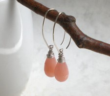 Jade Tropfen Ohrringe 925 Silber, pfirischfarben Ohrhänger facettiert rosa s979