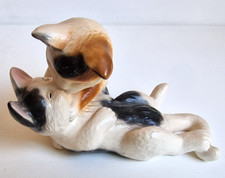 Porzellan Küssende Liebende Calico Katzen Glückskatzen Katze 1970er Vintage