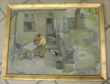 Old oil painting stonemason