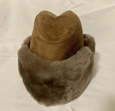 Vintage Fellmütze Wildleder Fliegermütze Wintermütze Ohrenklappen Gr. 55 Beige