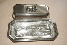 Antike Butterdose Käsedose mit Kuhfigur und orginal Glaseinsatz