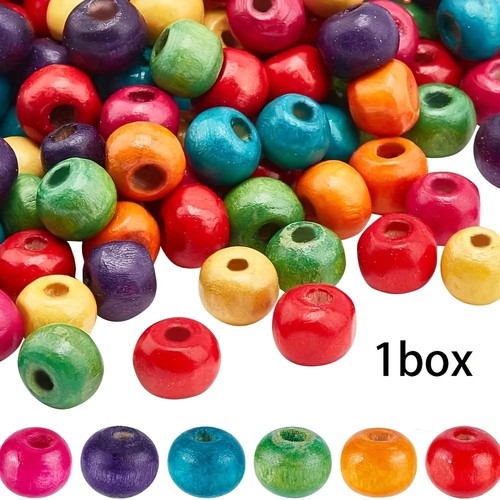100x holzperlen bunt mix - bunt, rund