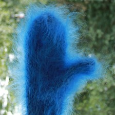 Langhaar Mohair Handschuhe Mittens fuzzy thick soft flauschig weich dick blau