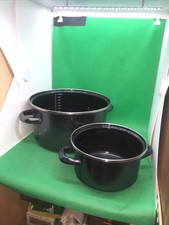 Kochtopf Set 70er Jahre Emaille Email Kochen Braten Deko Retro Induktion Schwarz