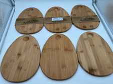 6x Holz Frühstückbrett Eierform Brettchen Serviertablett +Eierhalter 25x18x1,2cm