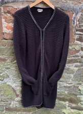 Ausgefallene Damen Longstrickjacke Gr. 40 Schwarz Baumwolle