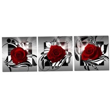 3 Stück Rote Rose Wandbilder