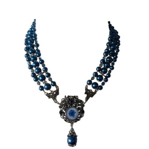 Perlenkette blau mit
