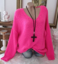 Italy Warme Kuschel Strick Pullover Grob Pulli Neon-Pink Einheitsgrösse 36 38 40