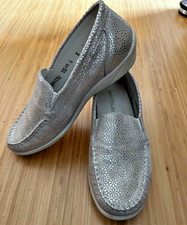 1 Paar Waldläufer Schuhe Mokassin Gr. 4 (37) Leder herausnehmbare Sohle Silber 